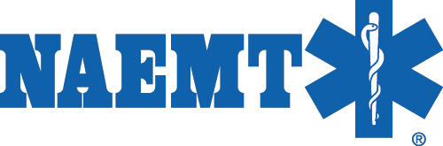Blue text "NAEMT" next to a blue star of life with a white snake wrapped around a staff in the center.