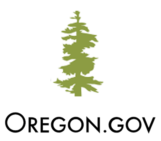 A green silhouette of a tree is above the text "Oregon.gov" in black font on a white background.